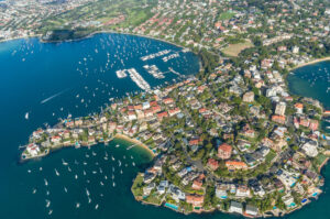 Aerial view of Point Piper suburb of Sydney with residential houses